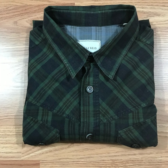 Billy Reid Blue and Green Plaid LS Button Up Shirt - Picture 3 of 5